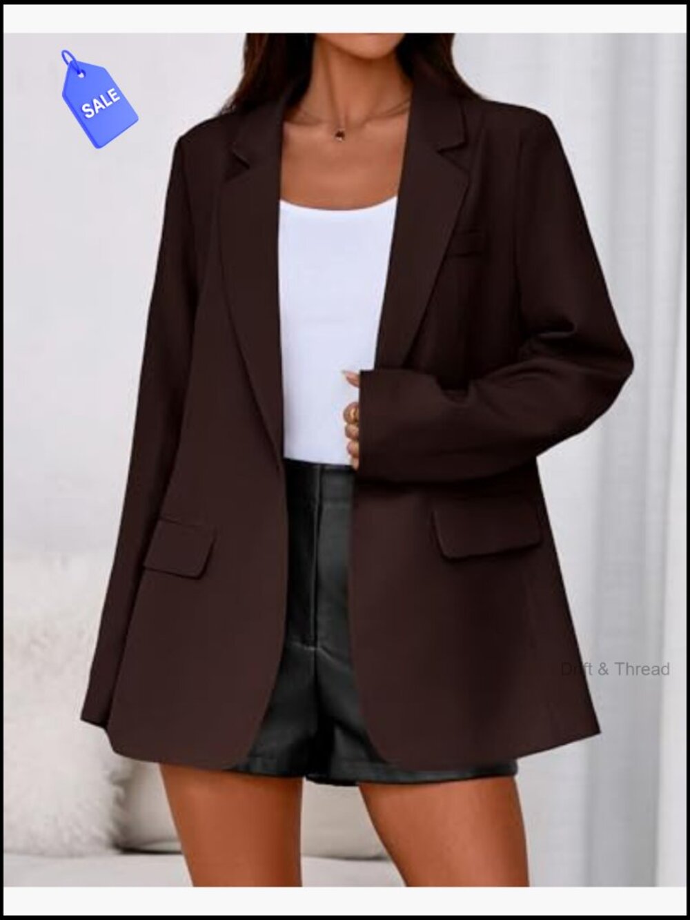 Oversized Blazer Notch Lapel Long Sleeve Business Casual Work Office Jacket - Picture 2 of 7